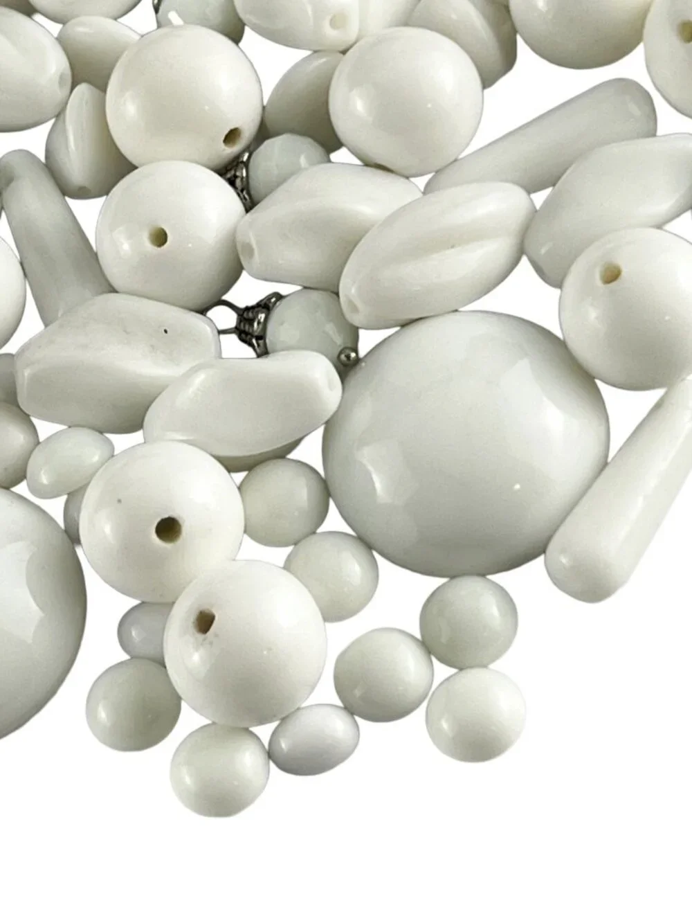 Vintage Glass Cabochons Beads Opaque White - Variety Destash Lot of 80+